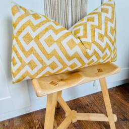 Cream Yellow Print, Boho Cushion, Throw Pillow, Cream, Yellow, Linen Lumbar Rectangular Cushion Cover, Cushion - thumbnail 2