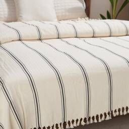 Turkish Cotton Bedspread Oversized Handwoven Bedspread, Ivory Throw Bed Blanket - thumbnail 2