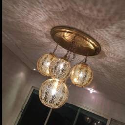 Moroccan Brass Pendant Light Hand-Molded Ball Chandelier - thumbnail 2