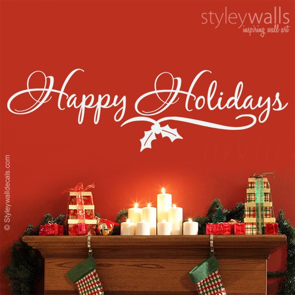 Happy Holidays Wall Decal, Holiday Sticker, Christmas Decor Gift, Decal - image 1