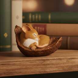 Realistic Mouse Sleeping Figurine in Conker Shell, Hand Painted With Bronze Patina Shell, Handcrafted Fine Detail - thumbnail 2