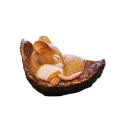 Realistic Mouse Sleeping Figurine in Conker Shell, Hand Painted With Bronze Patina Shell, Handcrafted Fine Detail - thumbnail 4