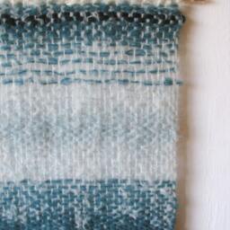 Mohair Woven Wall Hanging Cyan Ivory Boho Tapestry - thumbnail 4