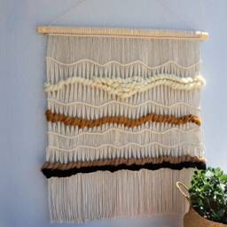 Large Macrame Wall Hanging, Minimalist Neutral Wool Decoration, Boho Decor, Abstract Long Tapestry, Textile Bohemian Decor - thumbnail 4