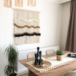 Large Macrame Wall Hanging, Minimalist Neutral Wool Decoration, Boho Decor, Abstract Long Tapestry, Textile Bohemian Decor - thumbnail 2