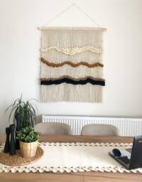 Large Macrame Wall Hanging, Minimalist Neutral Wool Decoration, Boho Decor, Abstract Long Tapestry, Textile Bohemian Decor
