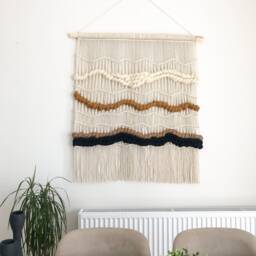 Large Macrame Wall Hanging, Minimalist Neutral Wool Decoration, Boho Decor, Abstract Long Tapestry, Textile Bohemian Decor - thumbnail 3