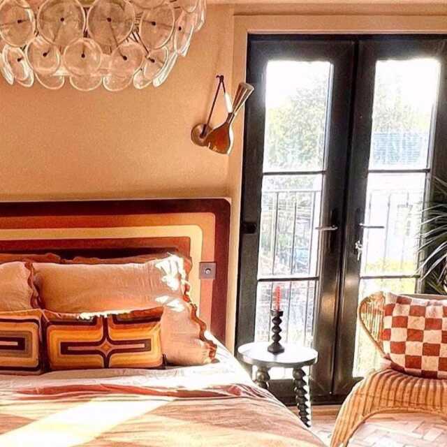 Geometric Velvet Printed Cushion - Terracotta + Ochre - image 1