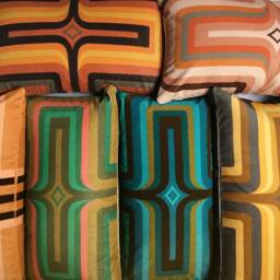 Geometric Velvet Printed Cushion - Terracotta + Ochre - thumbnail 4