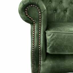 Chesterfield High Back Wing Chair - Presented in Genuine Vintage Green Leather The Kensington - thumbnail 2