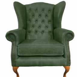 Chesterfield High Back Wing Chair - Presented in Genuine Vintage Green Leather The Kensington - thumbnail 4
