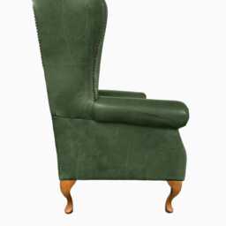 Chesterfield High Back Wing Chair - Presented in Genuine Vintage Green Leather The Kensington - thumbnail 3