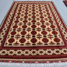 7x10 Traditional Turkoman Waziri Old Style Tribal Rug - Beige Handmade Veg Dyes Wool Large Bukhara Rug, Oriental Afghan Collectibles Carpet - thumbnail 3