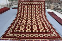 7x10 Traditional Turkoman Waziri Old Style Tribal Rug - Beige Handmade Veg Dyes Wool Large Bukhara Rug, Oriental Afghan Collectibles Carpet - thumbnail 1