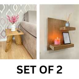 Set Of 2 Wooden Decorations, Home Furnishings, Antique Pine Coffee Table & Wall Shelf, Quality Handmade in UK - thumbnail 2