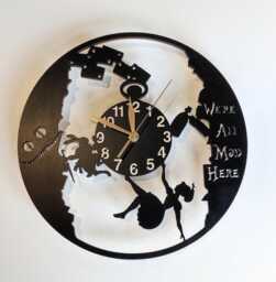 Wall Clock Alice in Wonderland, Wooden Non-Ticking Large 12 Or 18 Inches, Rabbit Hole - thumbnail 1