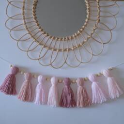 Tassel Garland - Custom Nursery Decor Bunting Wall Hanging Boho Yarn Pink Shelf - thumbnail 1