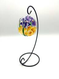 Hand Painted Tealight Holder/Iris & Daffodils Hanging Glass Sphere With Ornament Stand - thumbnail 1