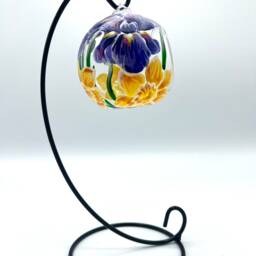 Hand Painted Tealight Holder/Iris & Daffodils Hanging Glass Sphere With Ornament Stand - thumbnail 2