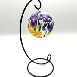 Hand Painted Tealight Holder/Iris & Daffodils Hanging Glass Sphere With Ornament Stand - thumbnail 3