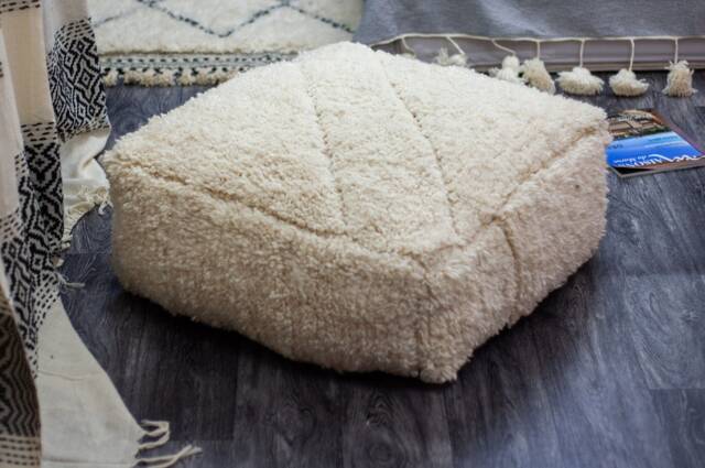 Moroccan Kilim Pouf , Floor Pillow , Handmade , 100% Wool Ivory, Size 64x64x25 cm - image 1