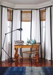 Wide Grosgrain Ribbon Trim Curtains, Designer Pleated Blackout Panels