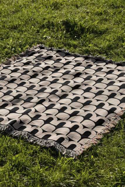 Beige & Black Arches Mid Century Modern Woven Cotton Throw Blankets - image 1