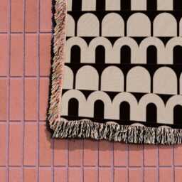 Beige & Black Arches Mid Century Modern Woven Cotton Throw Blankets - thumbnail 3