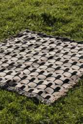 Beige & Black Arches Mid Century Modern Woven Cotton Throw Blankets - thumbnail 1