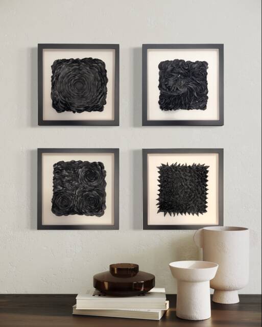 Set Of 4 Handmade Air-Dry Clay Floral Wall Sculpture - 3D Modern Decor - image 1