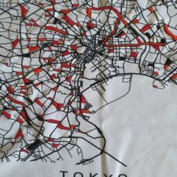 Tokyo Map Hand Embroidery Mixed Media Fabric Wall Art - thumbnail 2