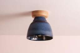 Blue Small Element Flush Mount Ceiling Light in Ceramic & Oak - thumbnail 1