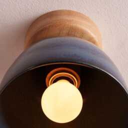 Blue Small Element Flush Mount Ceiling Light in Ceramic & Oak - thumbnail 2