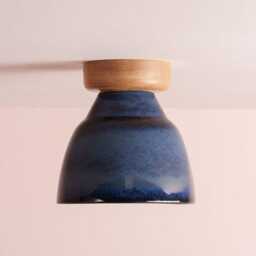 Blue Small Element Flush Mount Ceiling Light in Ceramic & Oak - thumbnail 3
