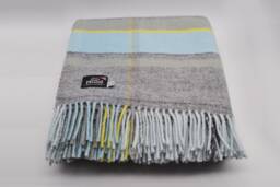 Pure New Wool Grey & Blue Blanket/Wrap/Throw/Made in Yorkshire/Uk - thumbnail 1