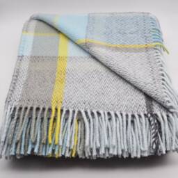 Pure New Wool Grey & Blue Blanket/Wrap/Throw/Made in Yorkshire/Uk - thumbnail 3