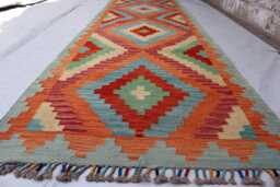 3x10 New Afghan Chubi Stunning Runner Rug, Maimana Handmade Kilim Flatweave Oriental Turkmen Hallway Rug - thumbnail 1