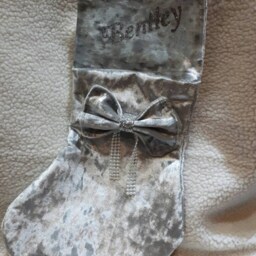 Personalized Crushed Velvet Christmas Stocking With Glitter Bow - thumbnail 4