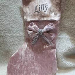 Personalized Crushed Velvet Christmas Stocking With Glitter Bow - thumbnail 3