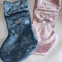 Personalized Crushed Velvet Christmas Stocking With Glitter Bow - thumbnail 2