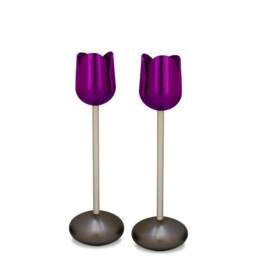 Modern Colorful Tulip Shaped Candles Holders - Judaica Holiday Tableware D??cor Gift - thumbnail 2
