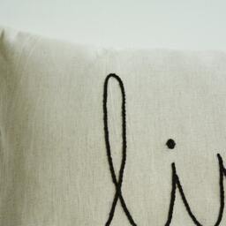 Live Linen Pillow , Hand Embroidery On Ecru Cotton Cushion Cover Message Christmas Decor Holiday - thumbnail 3