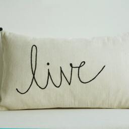 Live Linen Pillow , Hand Embroidery On Ecru Cotton Cushion Cover Message Christmas Decor Holiday - thumbnail 2