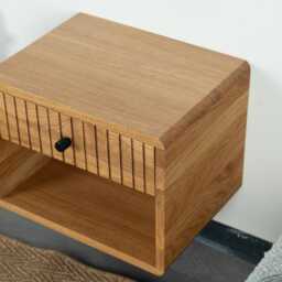 Floating Nightstand With Fluted Drawer & Open Shelf in Solid Oak - Natural - thumbnail 2