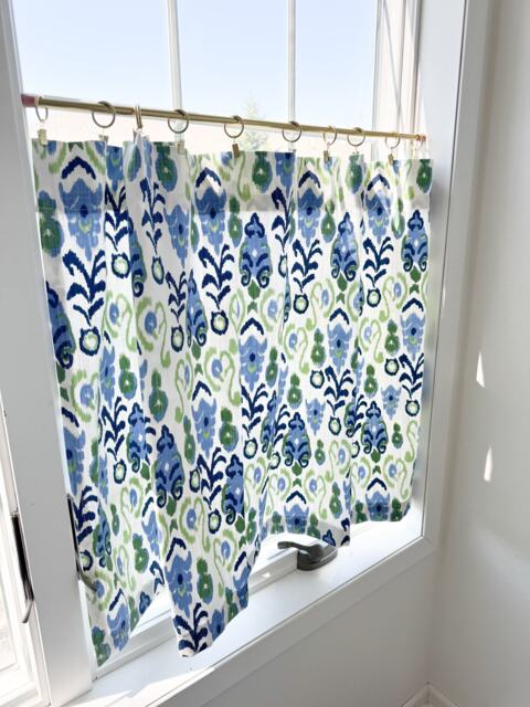 Blue Green Ikat Cafe Curtain Modern Window Treatment, Perfect For Bathrooms, Kitchens - image 1