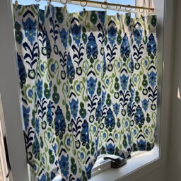 Blue Green Ikat Cafe Curtain Modern Window Treatment, Perfect For Bathrooms, Kitchens - thumbnail 2