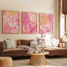 Pink Floral Wall Art Prints Set Of 3, Modern Botanical Posters, Vibrant Flower Artwork For Living Room, Bedroom Or Contemporary Home Decor - thumbnail 3