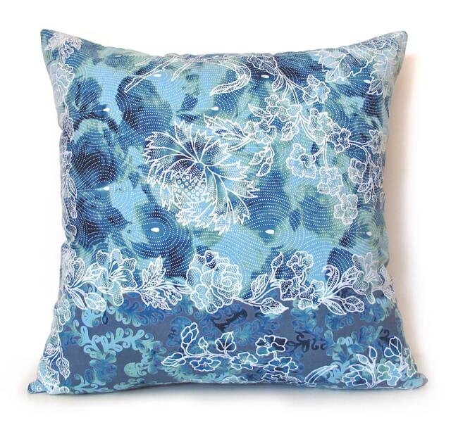Blue Floral Batik Pillow Cover 16 - image 1