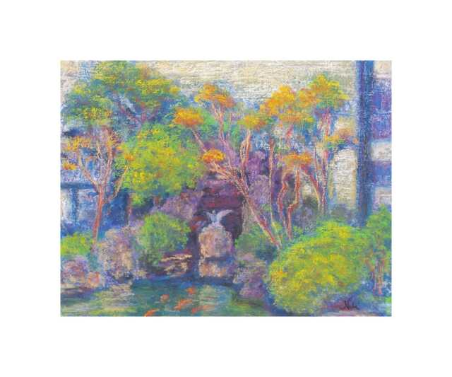 Peaceful Impressionism Scenic Pastel Original Art Kabuki Koi Pond - image 1