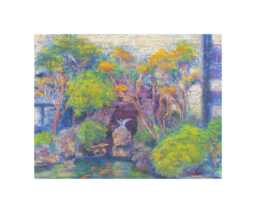 Peaceful Impressionism Scenic Pastel Original Art Kabuki Koi Pond - thumbnail 1